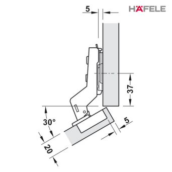 Hafele 110° Soft-close Hinge for 30° Angle Cabinets Specifications