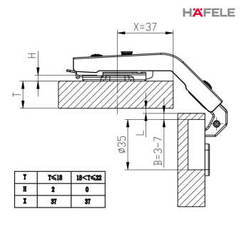 Hafele 135° Pie-Cut Corner Hinge Specifications